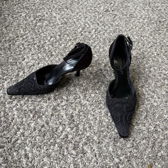 RESERVED Nine West Black Kitten Heels Pointed Toe Ankle Strap Formal  7.5 - Picture 3 of 13